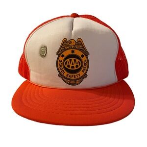 AAA School Safety Patrol Trucker Hat and Lapel Pin Badge Vintage 70s/80s RARE